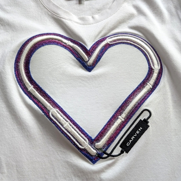 Carven Tee I Women's Small Blanc Optique White Purple Heart Graphic Kitschy Y2K - Picture 7 of 13